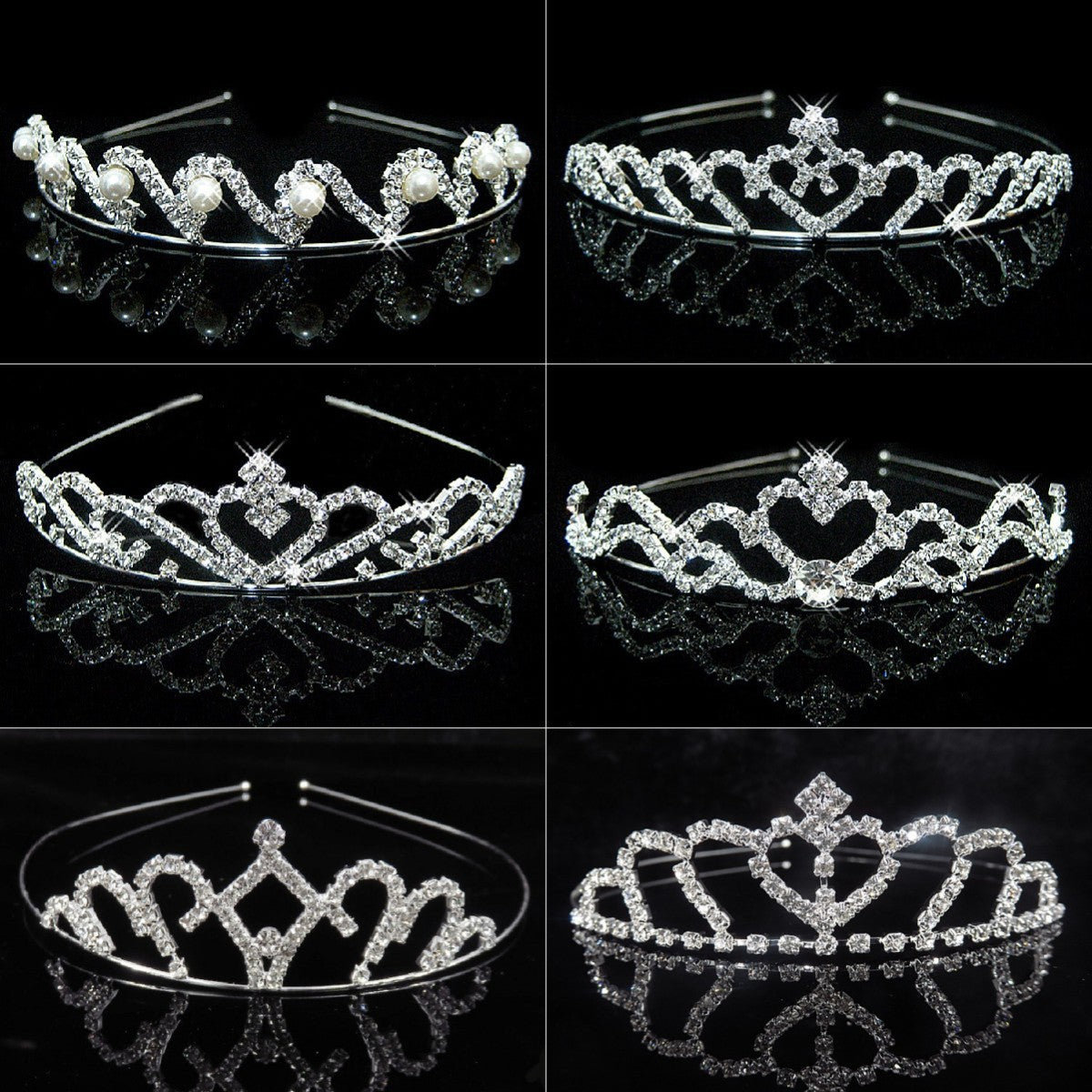 Silver Tiara Headband Girls Princess Tiaras Rhinestone Crown
