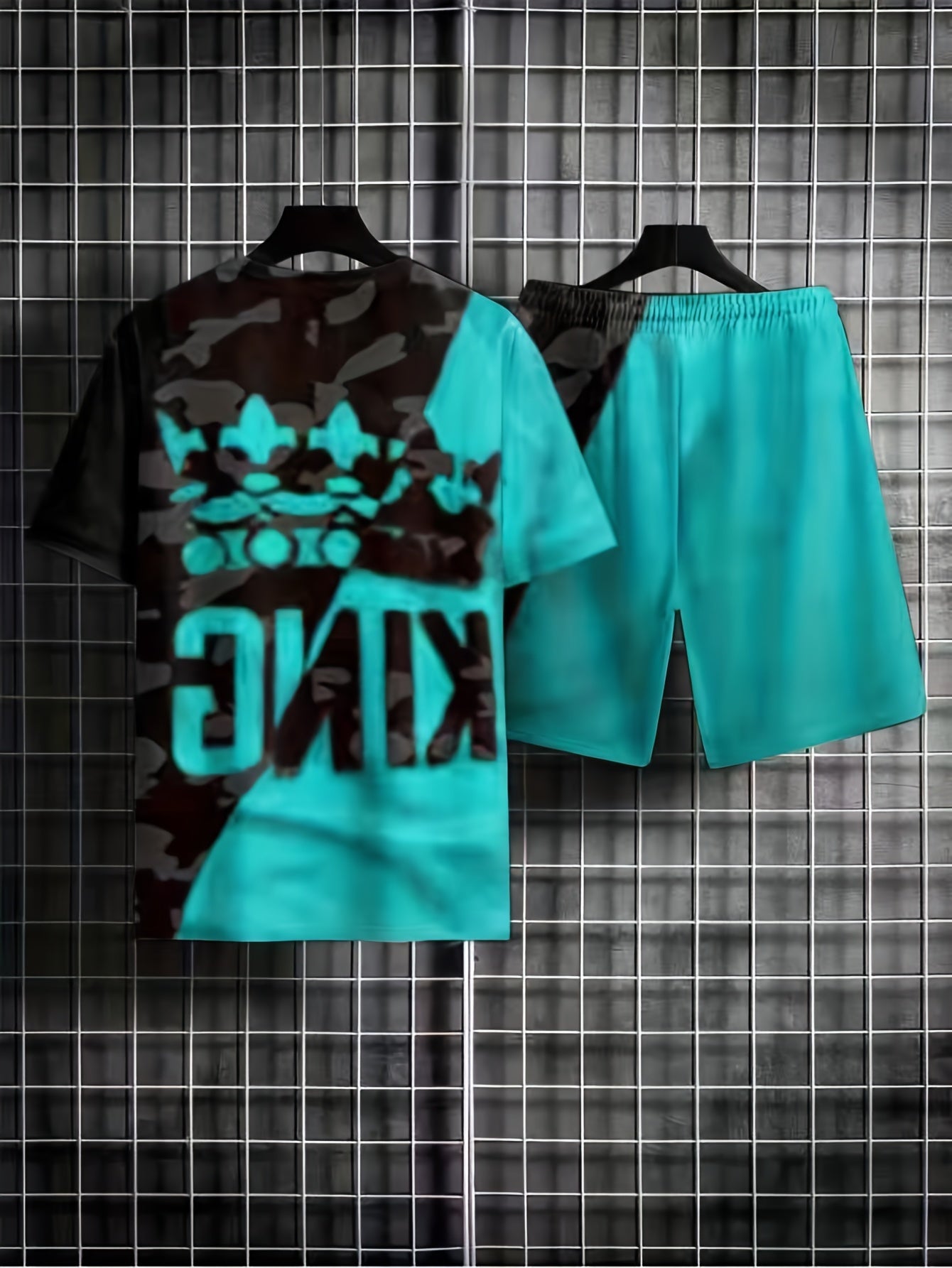 Men's Crown & King Graphic T-Shirt & Shorts Set for Outdoor Activities