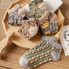 5 Pairs 3D Floral Textured Socks Retro Short Socks Women's Stockings