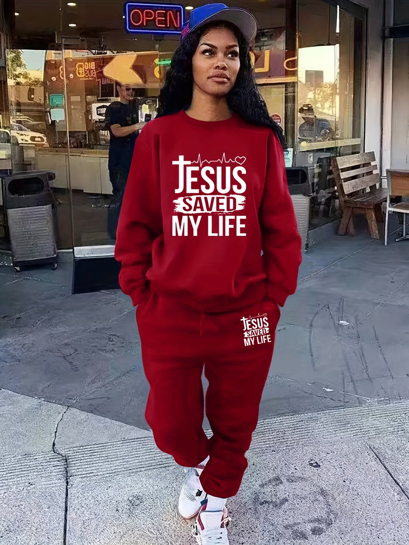 Jesus Letter Print Casual Two piece Set Women's Outfits