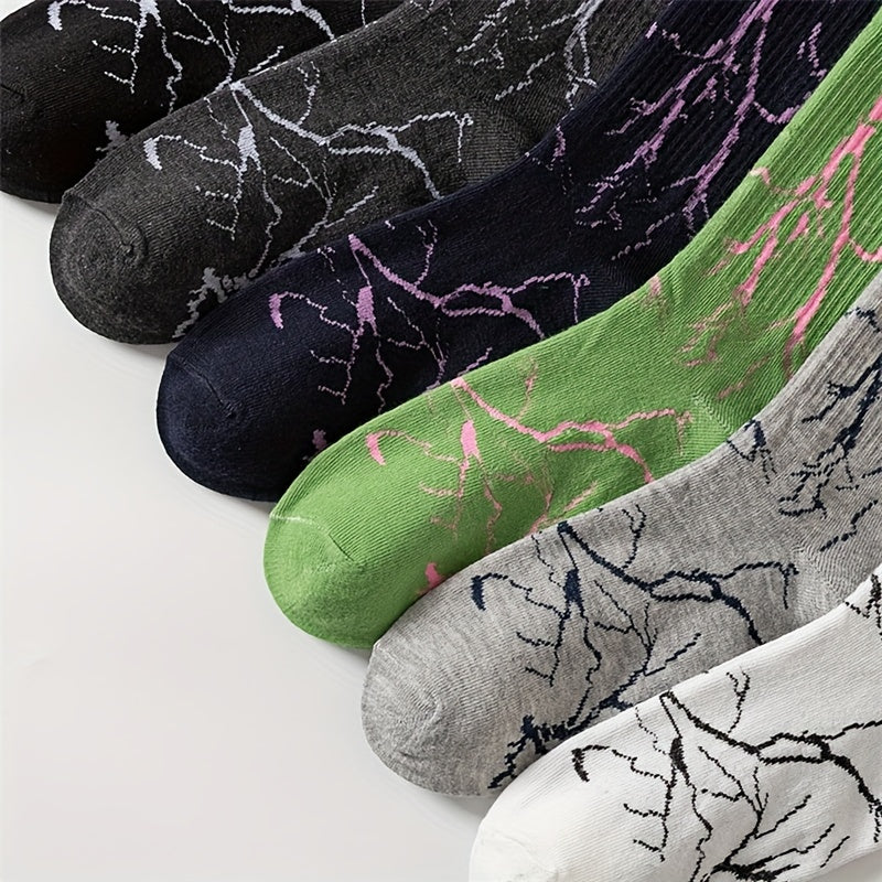 6 Pairs Lightning Print Mid Tube Socks Women's Stockings & Hosiery