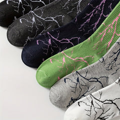 6 Pairs Lightning Print Mid Tube Socks Women's Stockings & Hosiery