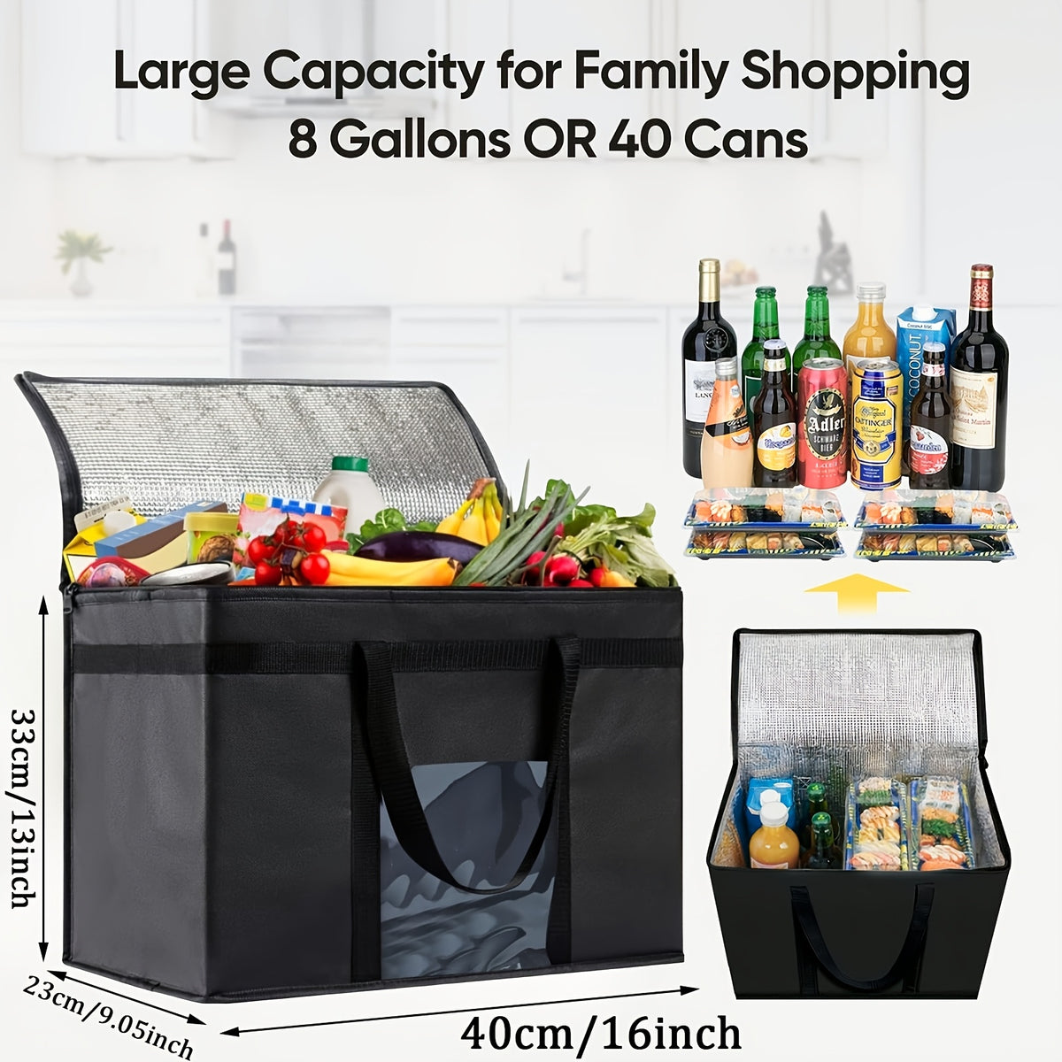Insulated Grocery Tote Bag Reusable Hot & Cold