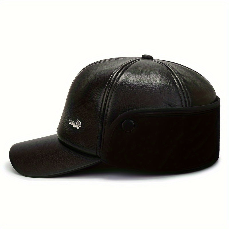 Men's Winter Ear Protection Fleece Leather Hat Outdoor Ski Cap