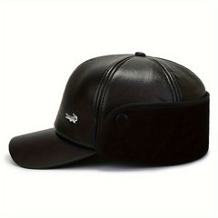 Men's Winter Ear Protection Fleece Leather Hat Outdoor Ski Cap