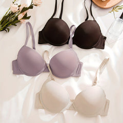 3pcs Solid T-Shirt Bras Comfy Push Up Bra Women's Lingerie