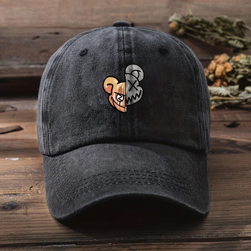 Bear Printed Baseball Cap Washed Distressed Dad Hats Unisex Solid Sun Hats