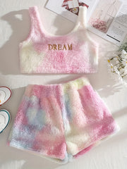 Plush Lounge Set Crew Neck Tank Top & Shorts