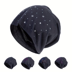 Rhinestone Slouchy Beanie Hip Hop Skull Cap Elastic Bonnet Chemo Hats