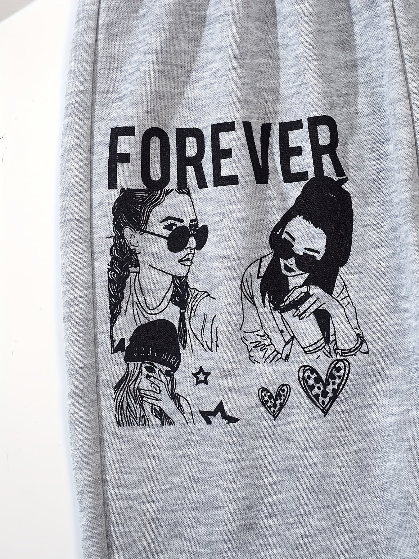 Kid Girls' Street Portrait & Letter Print Jogger Sweatpants
