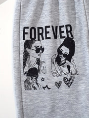 Kid Girls' Street Portrait & Letter Print Jogger Sweatpants