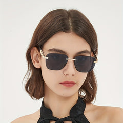 Rimless Square Sunglasses Leopard Decor UV400