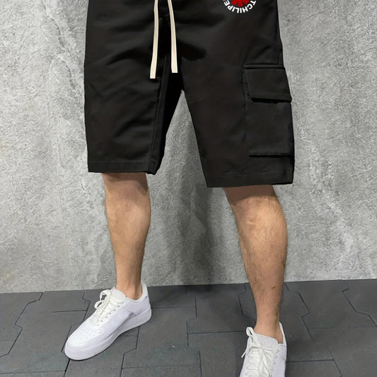 Men's Casual Cargo Shorts - Solid Color Drawstring Waist - Summer Style