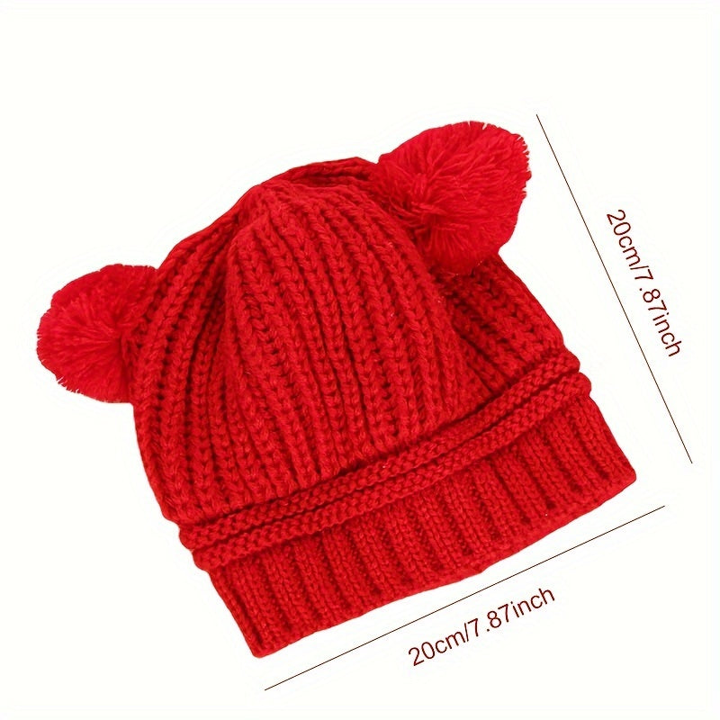 Winter Warm Double Fur Ball Children's Knitted Hat