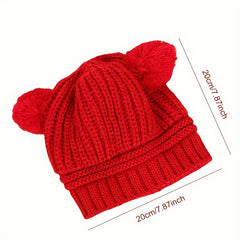 Winter Warm Double Fur Ball Children's Knitted Hat