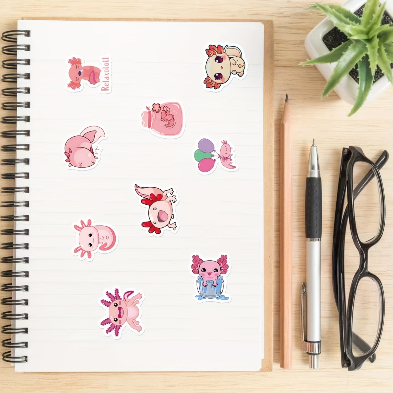 500 Reusable Axolotl Stickers - Vinyl Material