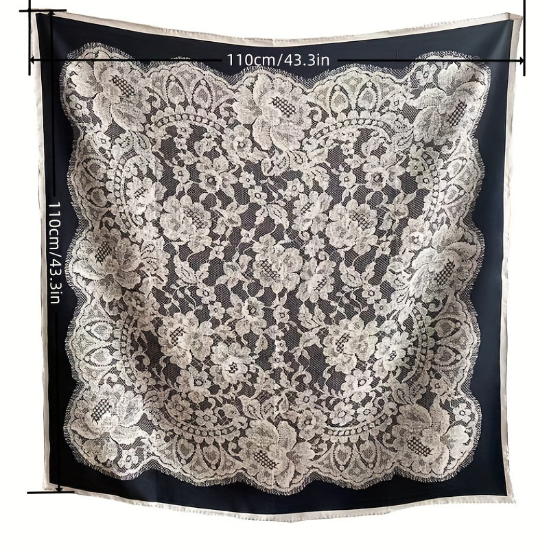 Vintage Flower Print Square Scarf Silk Shawl Casual Windproof Head Wrap Sunscree