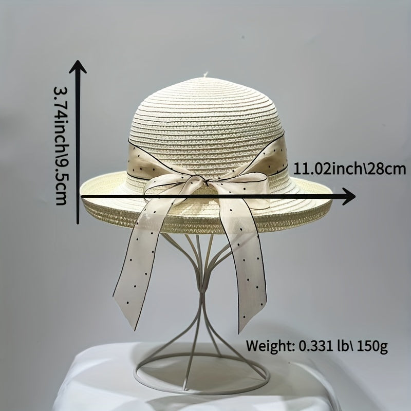 Rolled Brim Sun Hat with Ribbon Bow Straw Hat