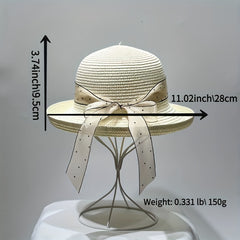 Rolled Brim Sun Hat with Ribbon Bow Straw Hat