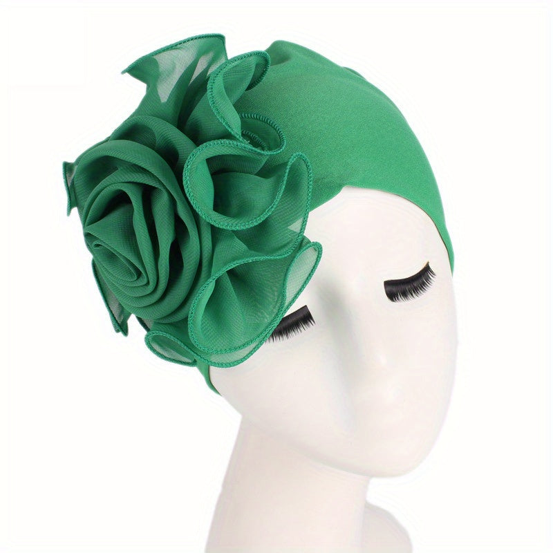 Lace Plate Flower Turban Cap Elastic Head Wrap Solid Bonnet Head Scarf Women