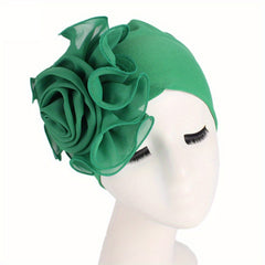 Lace Plate Flower Turban Cap Elastic Head Wrap Solid Bonnet Head Scarf Women