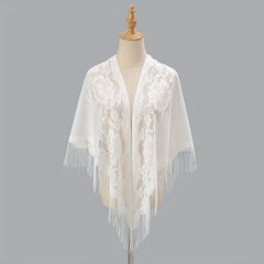 Tassel Shawl Thin Triangle Scarf Flower Embroidery Wrap
