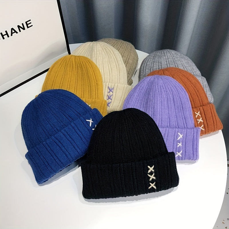 Solid Warm Beanie Thick Knit Hat Unisex Skull Cap