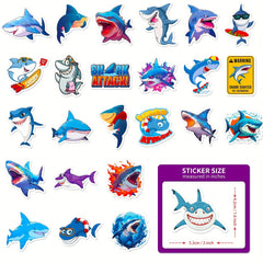 50Pcs Ocean Shark Sticker Cartoon Fierce Shark Marine Life Sticker