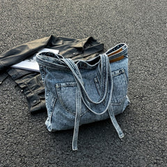 Denim Canvas Tote Bag Large Capacity Shoulder Bag Vintage Y2K Hobo Bag