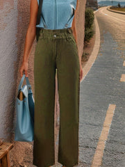 Green Paperbag Waist Straight Jeans High Waist Non Stretch Casual Denim Pants