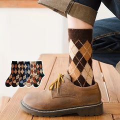 5 Pairs Argyle Crew Socks for Women