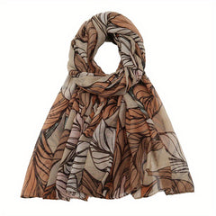 Vintage Leaf Print Voile Scarf Boho Shawl Sunscreen Head Wrap
