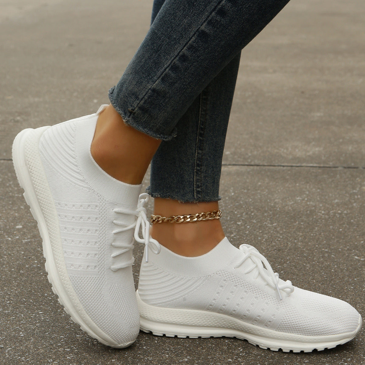 Women's Knitted Tennis Sneakers Lace Up Running Shoes