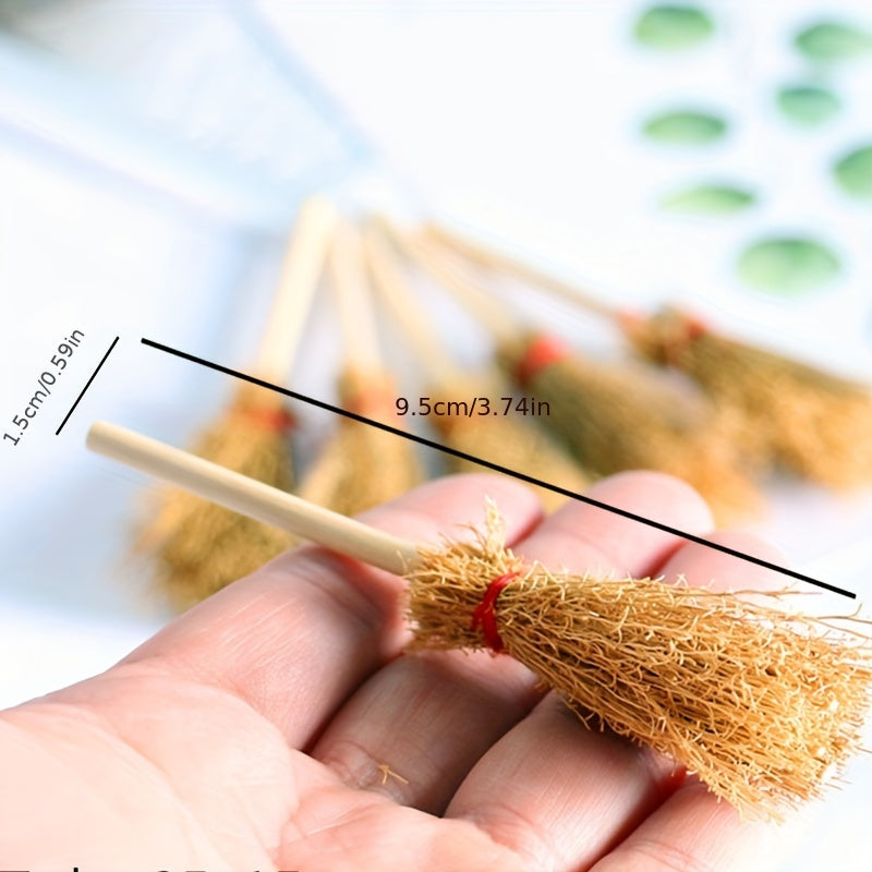 Mini Straw Brooms Halloween Decoration Witches Accessory