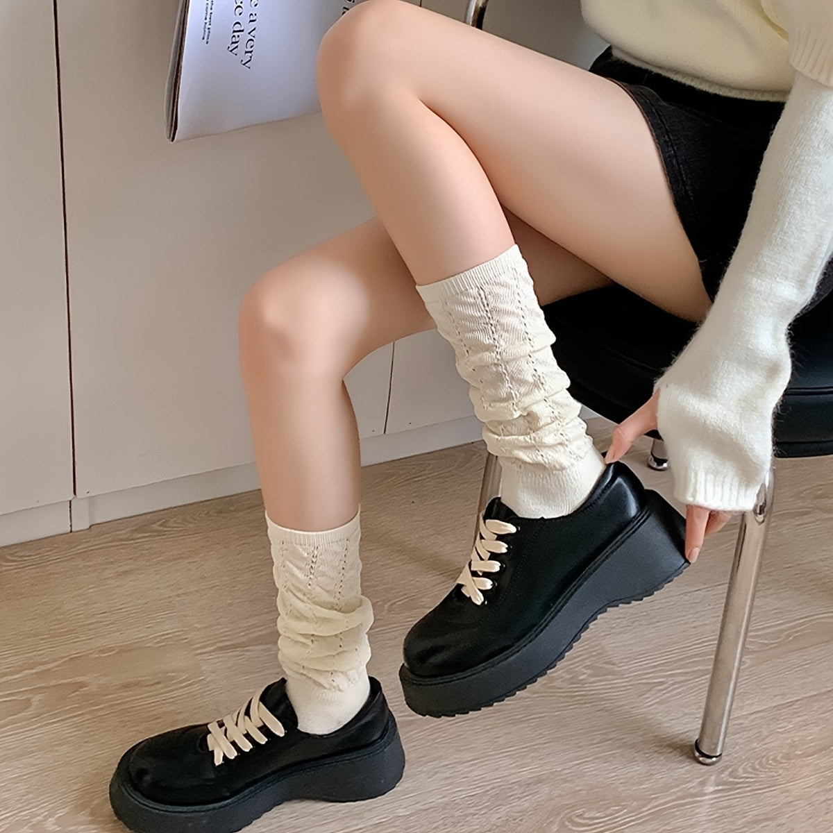 Solid Calf Socks Knee High Stockings Women's Hosiery
