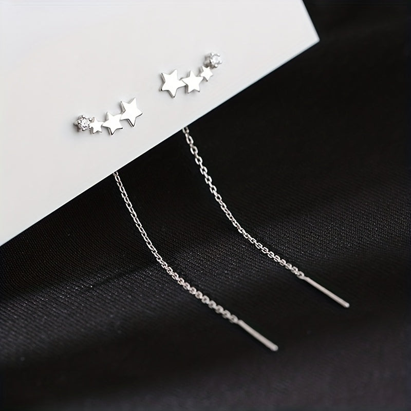 Long Chain Tassel Star Earrings Copper Zircon Jewelry Gift