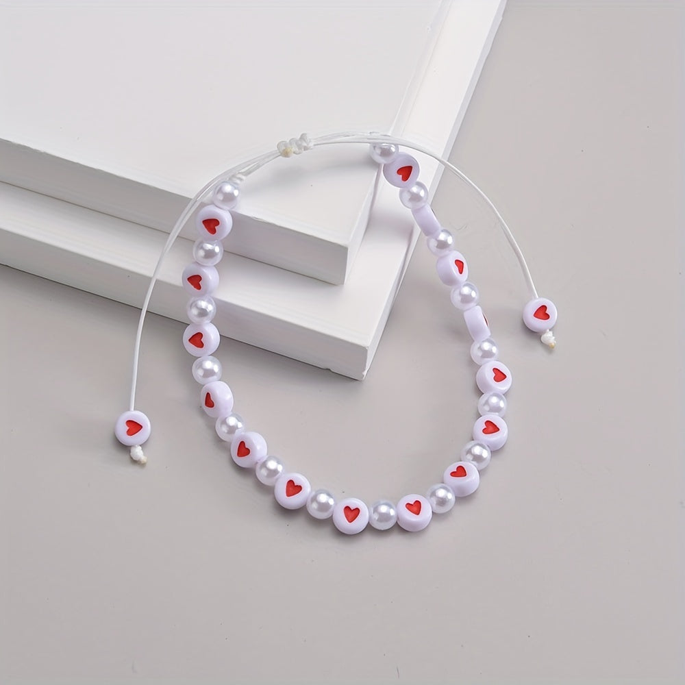 Seaside Acrylic Love Beaded Pearl Anklet