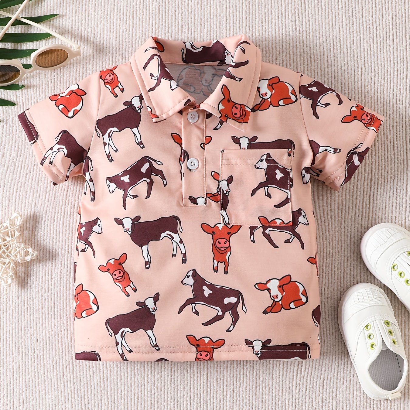 Boys Cow Cartoon Polo Shirt Summer Kids Clothes