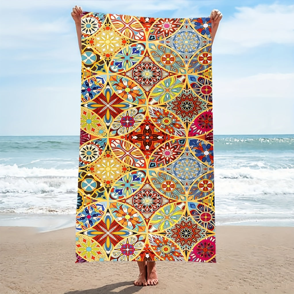 Boho Beach Towel Quick Drying Soft Absorbent Double Sided Plush Fabric Blanket
