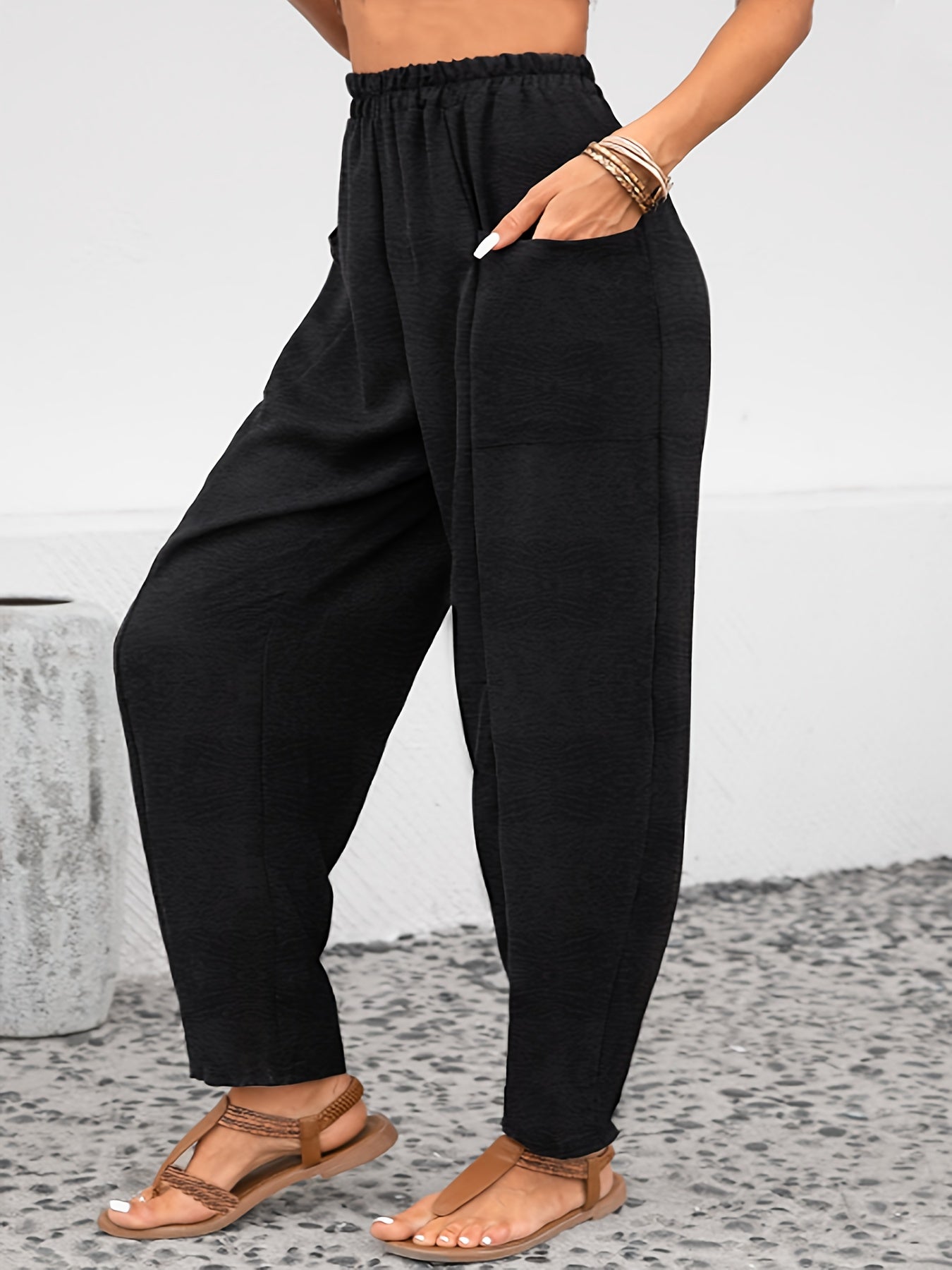 Women's Plus Solid High Rise Loose Fit Trousers