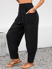 Women's Plus Solid High Rise Loose Fit Trousers