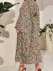  Abaya Dress Women's Plus Paisley Floral Print Tassel Bell Sleeve V Nec