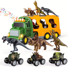3 Dino Figures & 3 Monster Cars Light & Sound Friction Toy Set