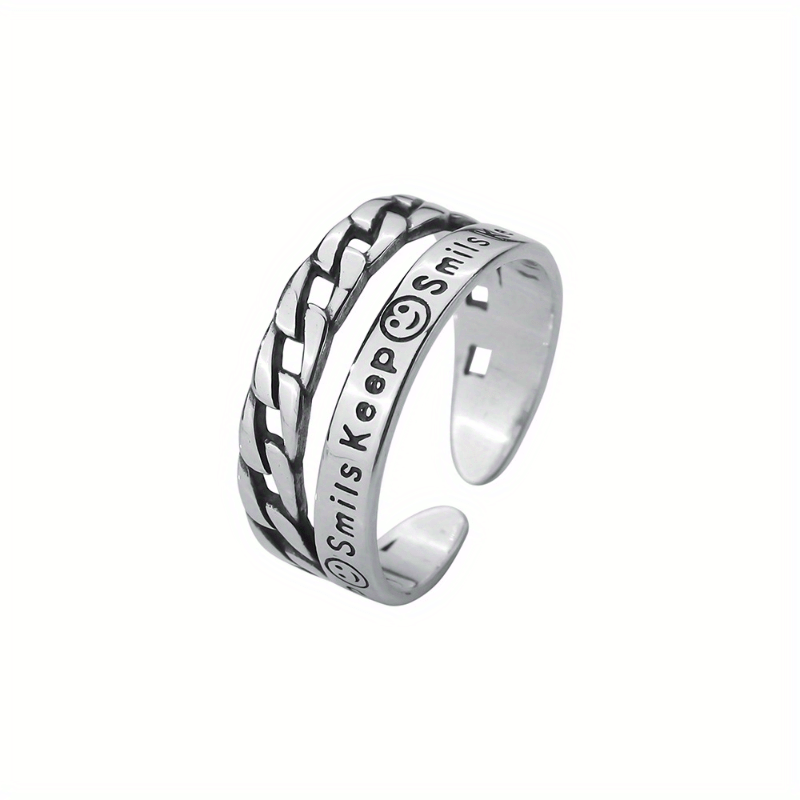 Sterling Silver Happy Face Double Layer Open Ring