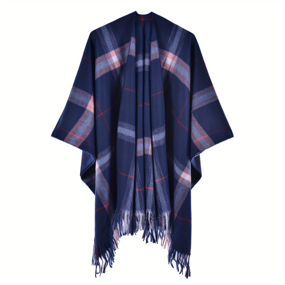 Plaid Reversible Shawl Oversized Cashmere Poncho