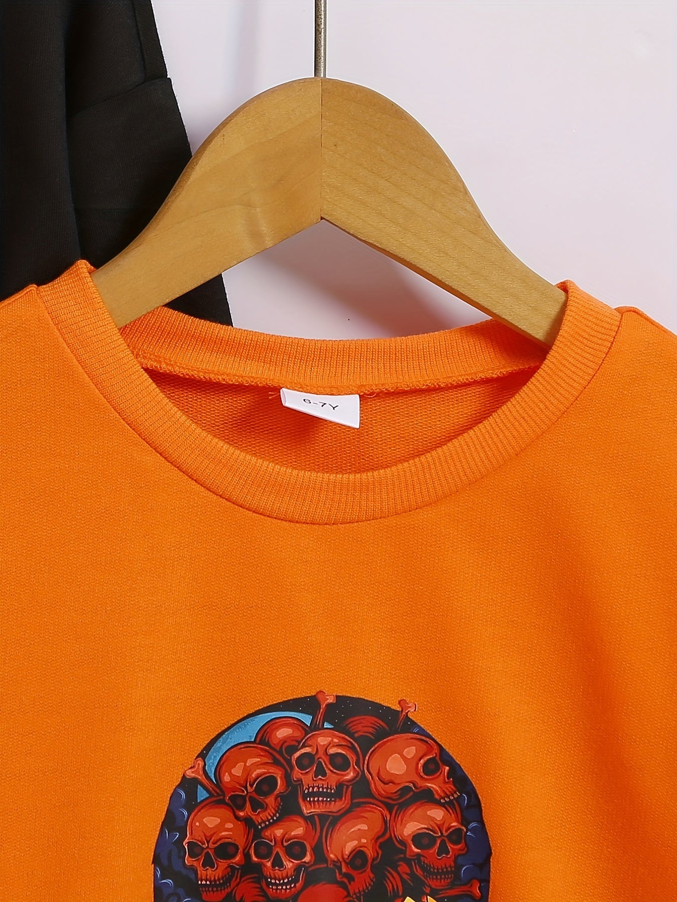 2 Boys Halloween Skull & Scary Print Sweatshirt Crew Neck Tops Outdoor