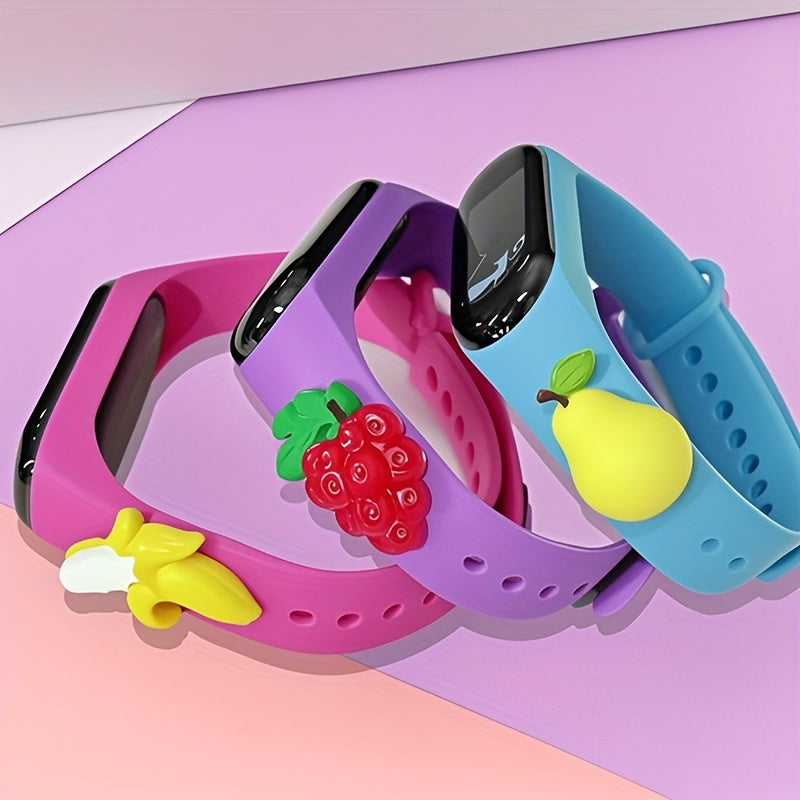 12pcs LED Digital Watch Set Fruit Pattern Soft Strap 24 Hour Display