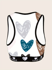  Women's Graffiti Heart Print Racer Back Sports Bra