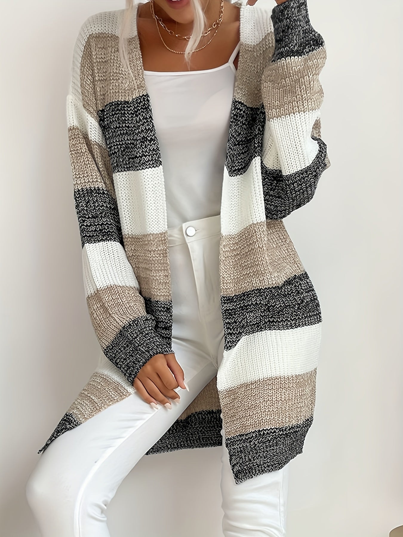  Colorblock Long Sleeve Cardigan