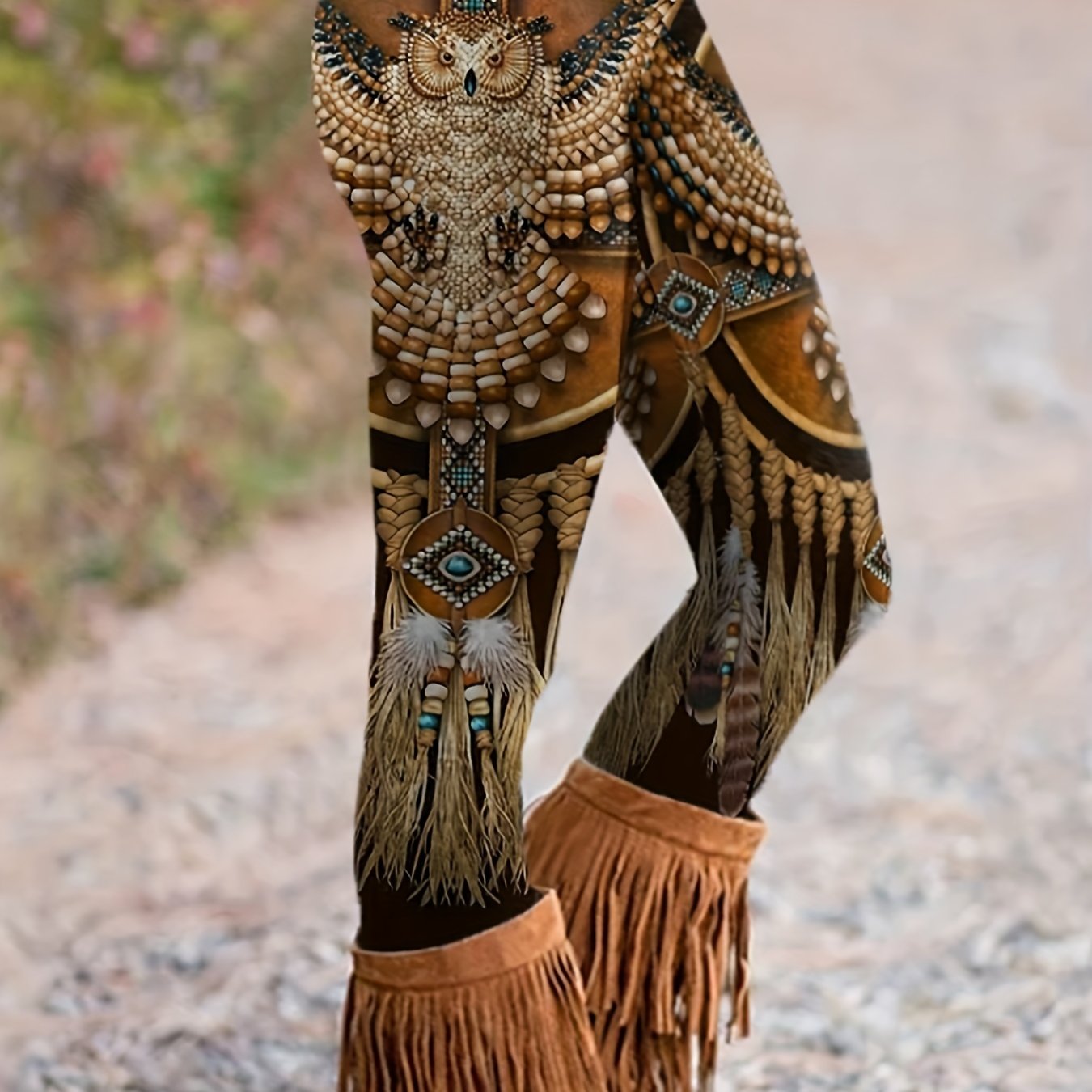  Tribal Owl Print High Rise Leggings